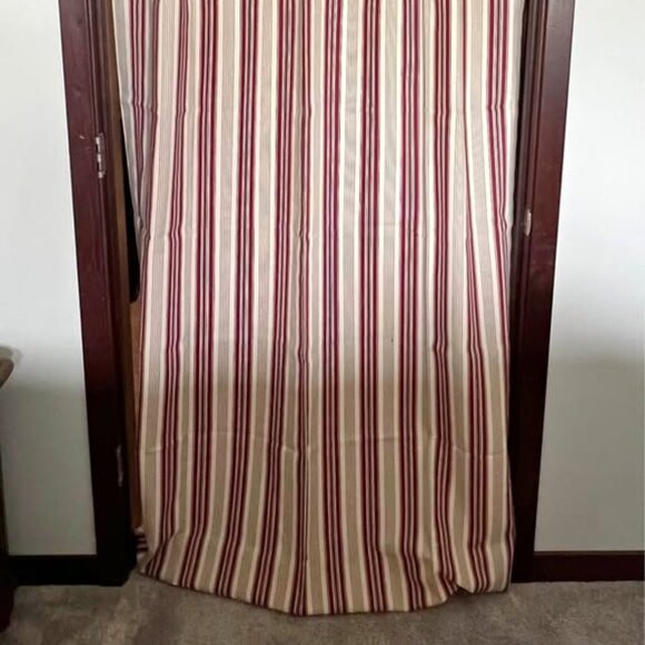 2 Custom 50W x 83L Red/White Striped UNLINED Light Filtering Tab Top Curtains - Picture 2 of 2